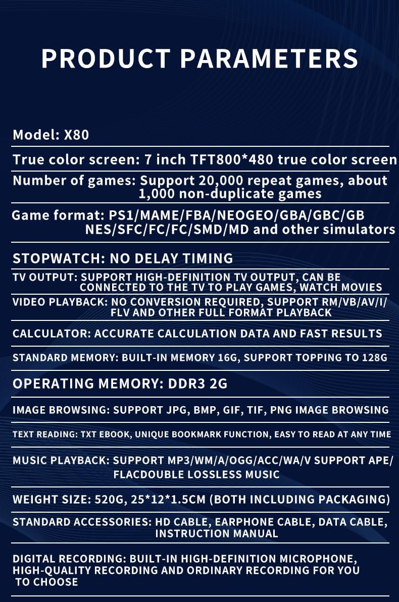 X80 Retro Handheld Gaming Console 16GB