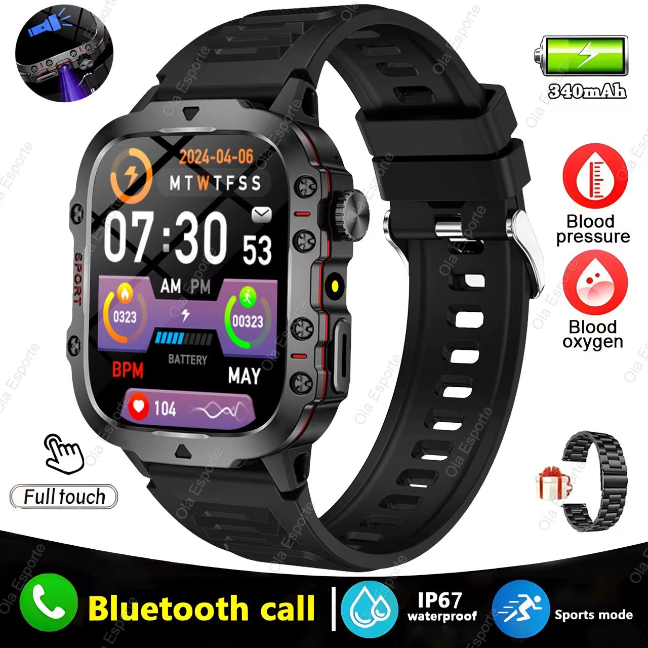 Original Men Smartwatch Flashlight Bluetooth Call Fitness Clock IP68 Waterproof Sports Men for Android IOS Smart Watch 2025 New - Malachi Wallace boutique