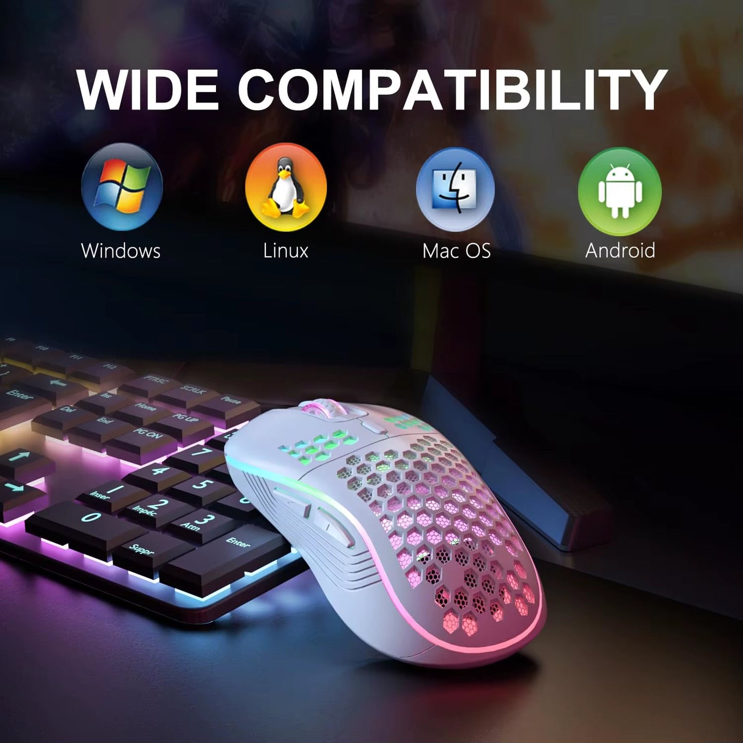 2.4G Wireless Mouse with RGB Backlit 6-Button 3-Speed DPI Type C Rechargeable Ergonomic Honeycomb Design Gaming Mouse - Malachi Wallace boutique