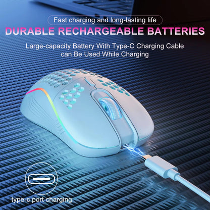2.4G Wireless Mouse with RGB Backlit 6-Button 3-Speed DPI Type C Rechargeable Ergonomic Honeycomb Design Gaming Mouse - Malachi Wallace boutique
