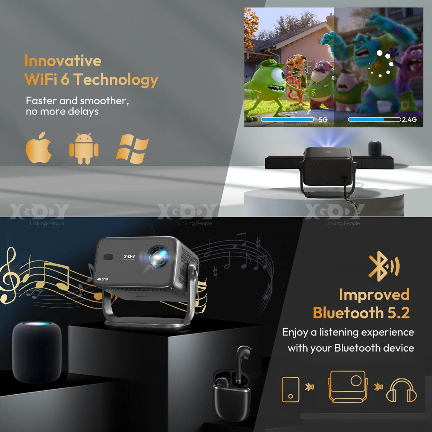 4K Smart Projector 18000 Lumen LED 1080P Wifi Bluetooth UHD Home Theater US - Malachi Wallace boutique