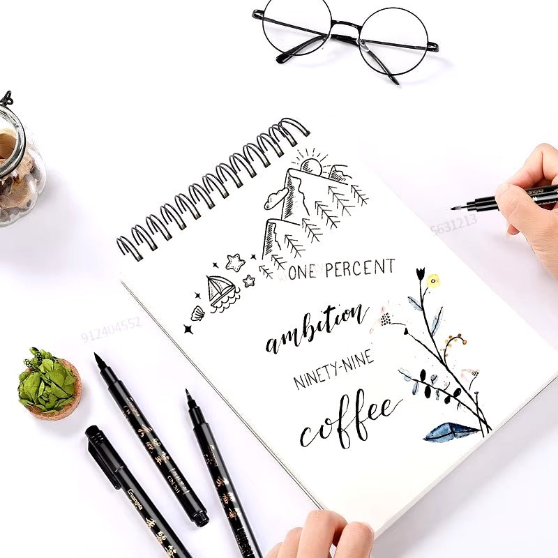 4Pcs/Set Calligraphy Pen Hand Lettering Art Pens Brush Ink Lettering Pens Markers for Writing Drawing Black Ink Pens Art Marker - Malachi Wallace boutique