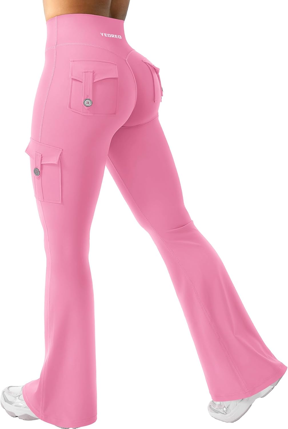YEOREO CoreFlex Women Workout Flare Leggings with Pockets Hidden Scrunch High Waisted Cargo Gym Yoga No Front Seam Leggings