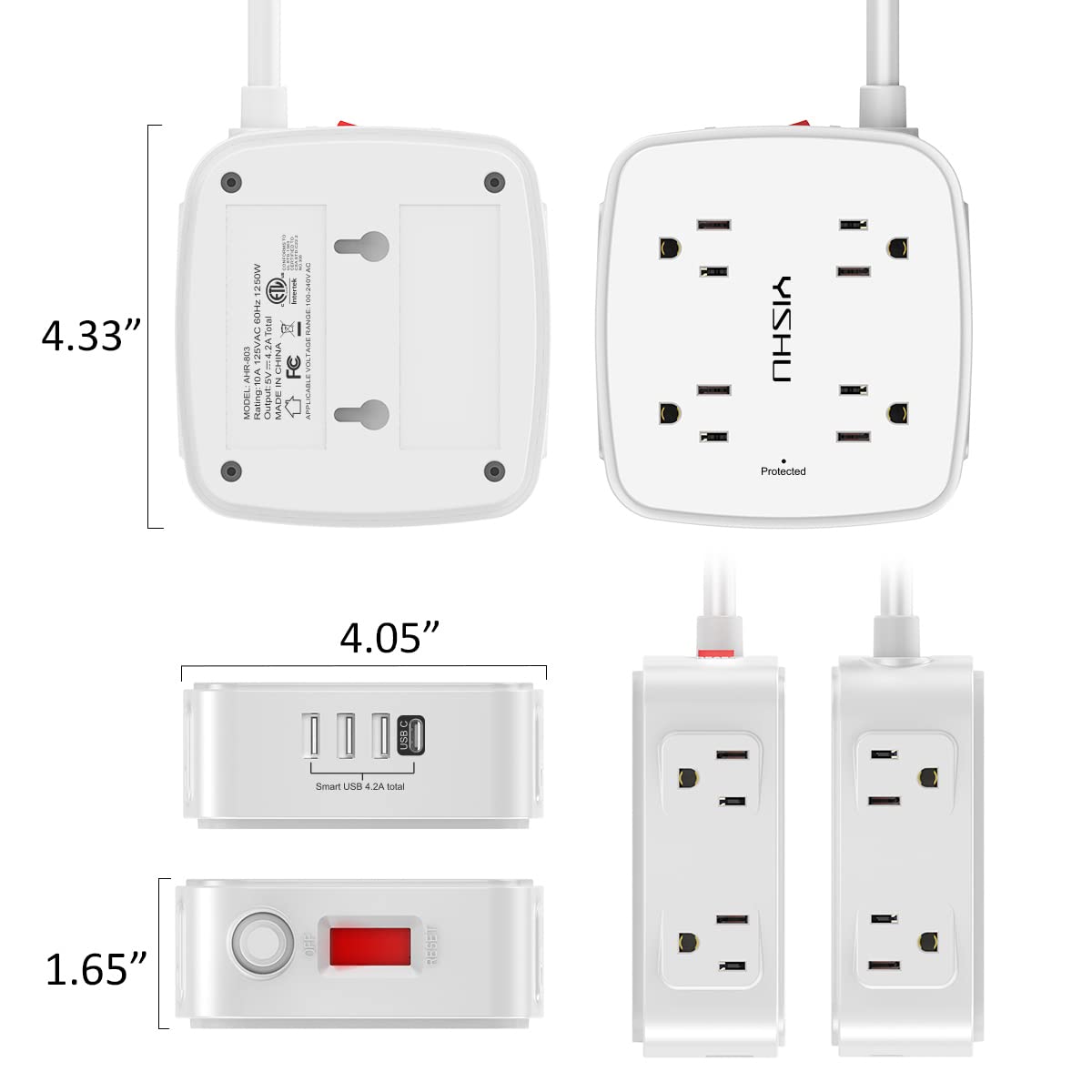6FT Surge Protector USB Power Strip