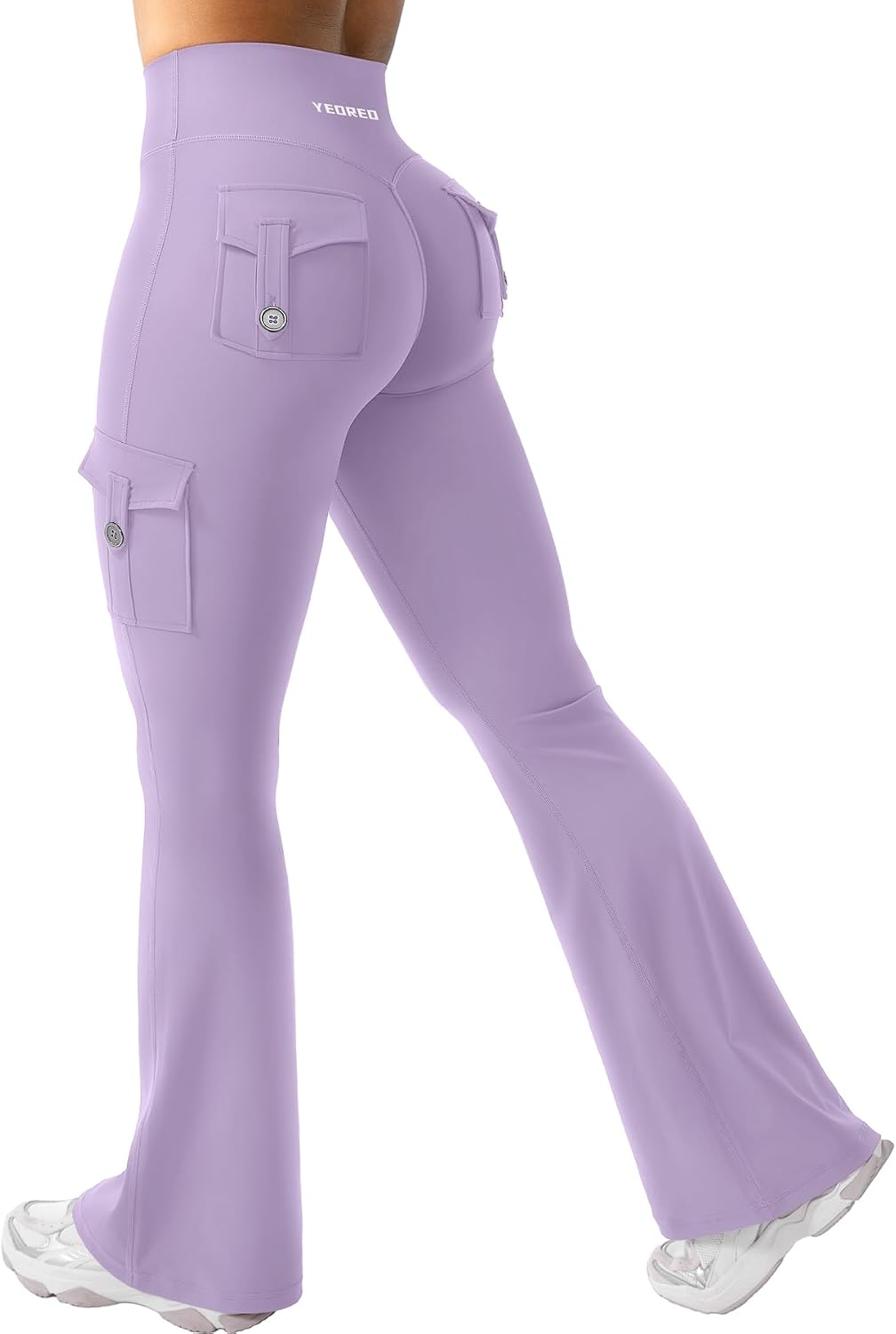 YEOREO CoreFlex Women Workout Flare Leggings with Pockets Hidden Scrunch High Waisted Cargo Gym Yoga No Front Seam Leggings