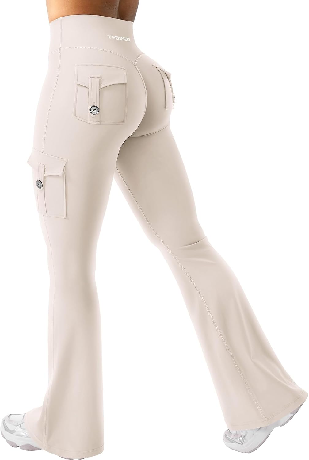 YEOREO CoreFlex Women Workout Flare Leggings with Pockets Hidden Scrunch High Waisted Cargo Gym Yoga No Front Seam Leggings