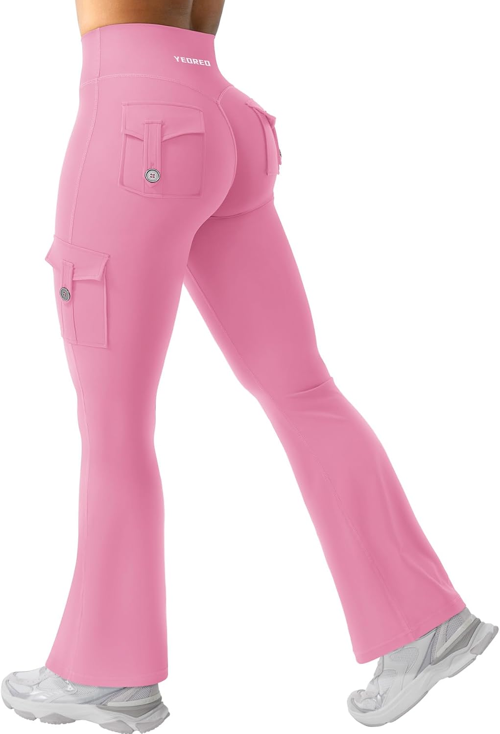 YEOREO CoreFlex Women Workout Flare Leggings with Pockets Hidden Scrunch High Waisted Cargo Gym Yoga No Front Seam Leggings