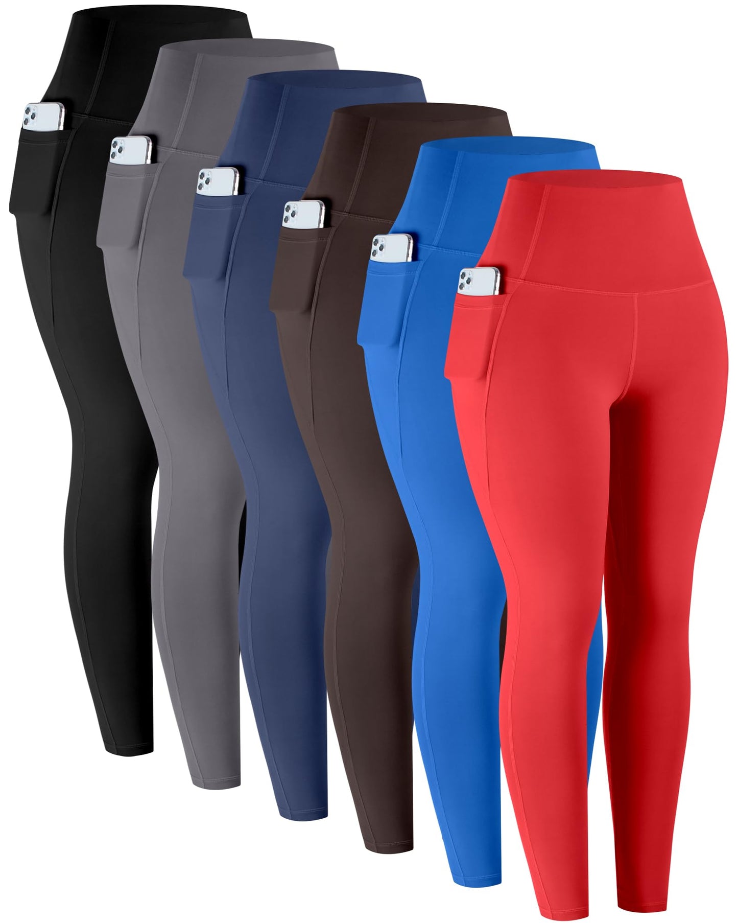LZYVOO Leggings with Pockets for Women, 6 Packs Soft High Waisted Tummy Control Workout Yoga Pants