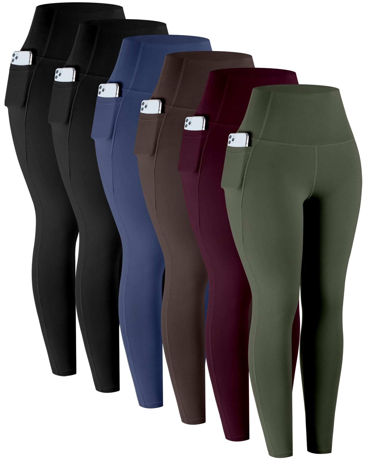 LZYVOO Leggings with Pockets for Women, 6 Packs Soft High Waisted Tummy Control Workout Yoga Pants