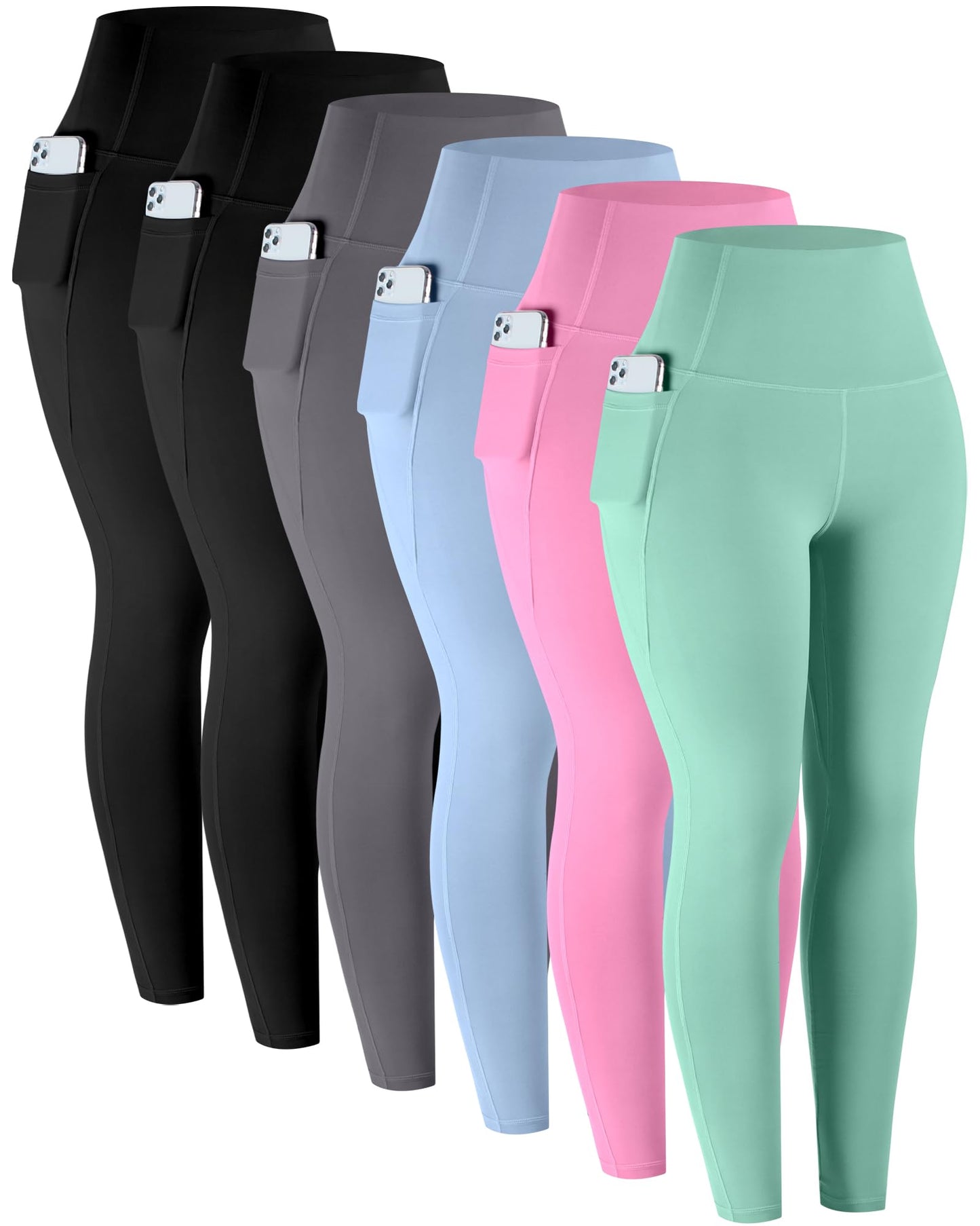 LZYVOO Leggings with Pockets for Women, 6 Packs Soft High Waisted Tummy Control Workout Yoga Pants
