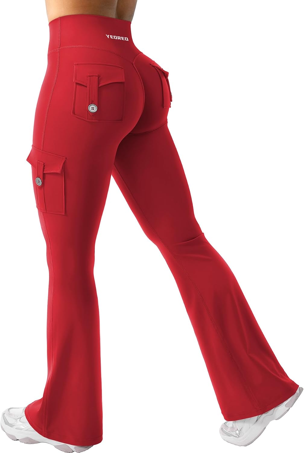 YEOREO CoreFlex Women Workout Flare Leggings with Pockets Hidden Scrunch High Waisted Cargo Gym Yoga No Front Seam Leggings