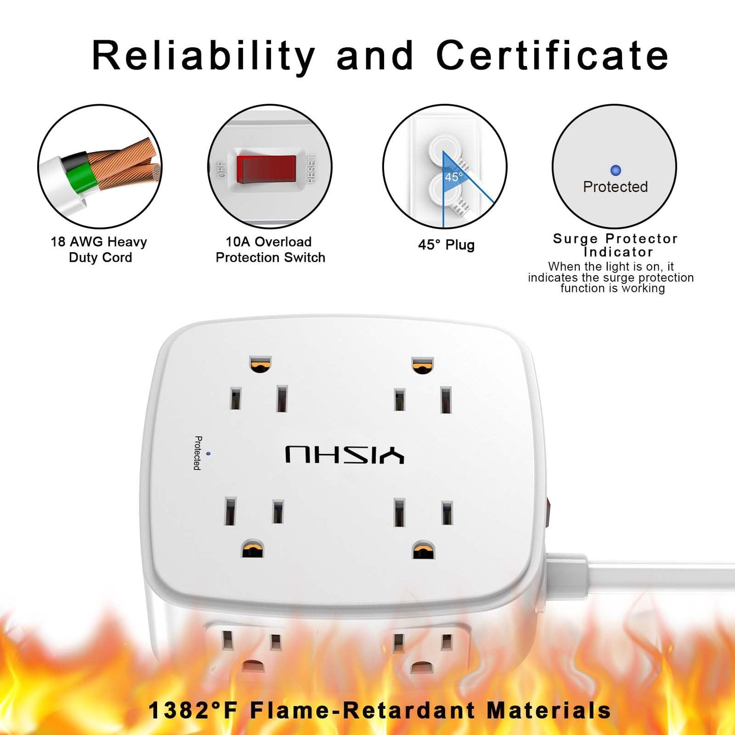 6FT Surge Protector USB Power Strip