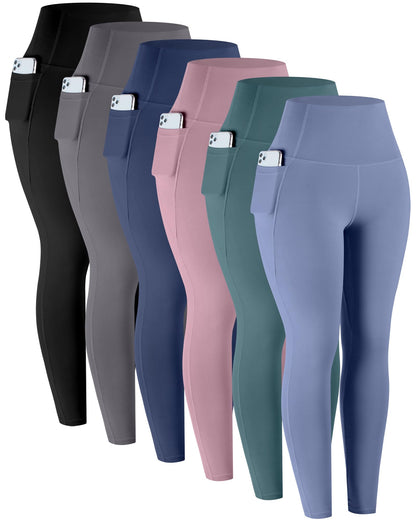 LZYVOO Leggings with Pockets for Women, 6 Packs Soft High Waisted Tummy Control Workout Yoga Pants
