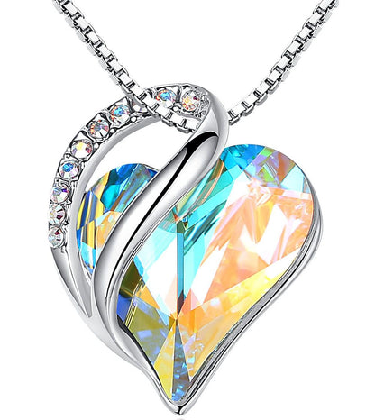 Leafael Gift Necklaces for Women, Infinity Love Birthstone Heart Crystal Pendant, Birthday Anniversary Jewelry for Wife, Mom, and Her, Silver Plated, 18" + 2" Adjustable Chain