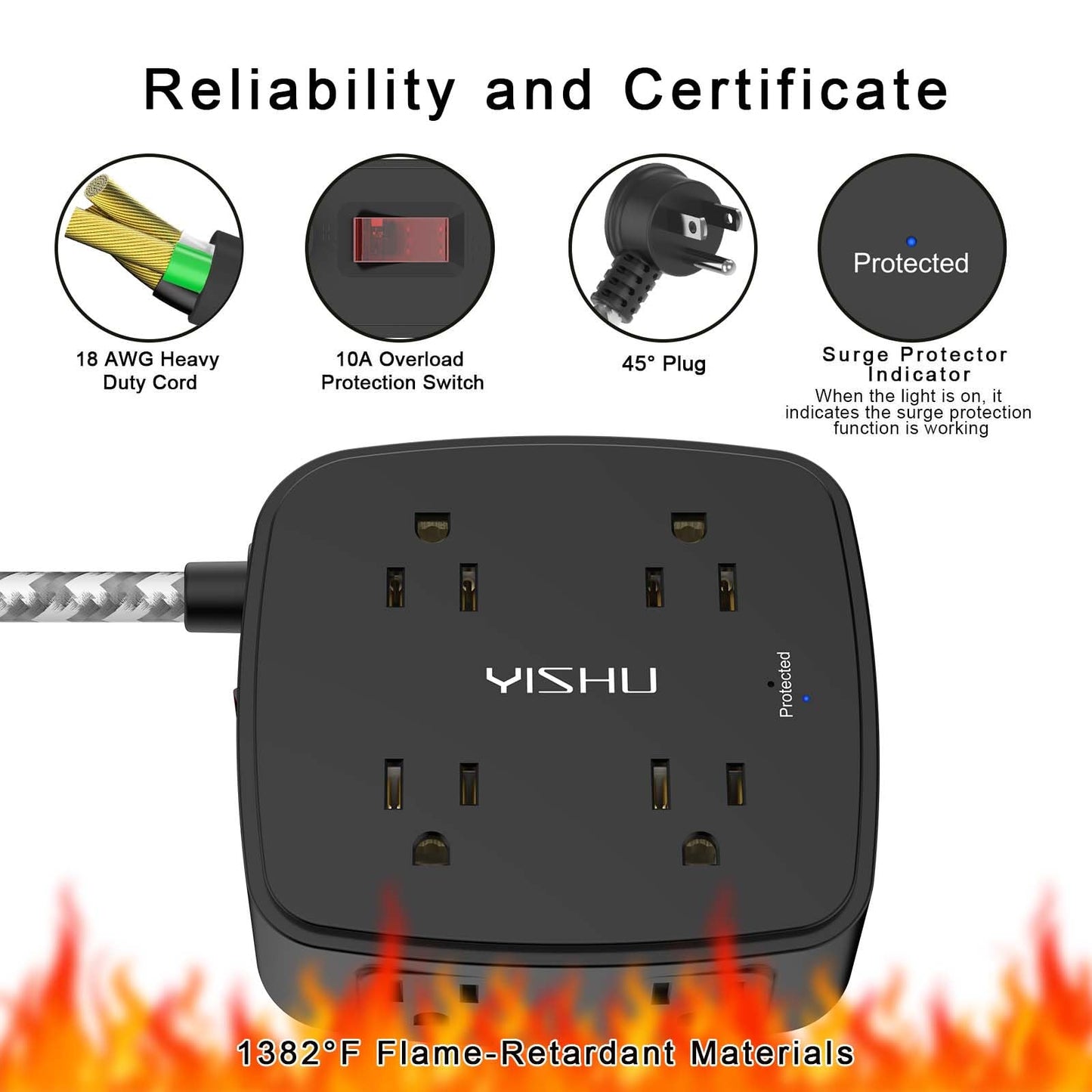 6FT Surge Protector USB Power Strip