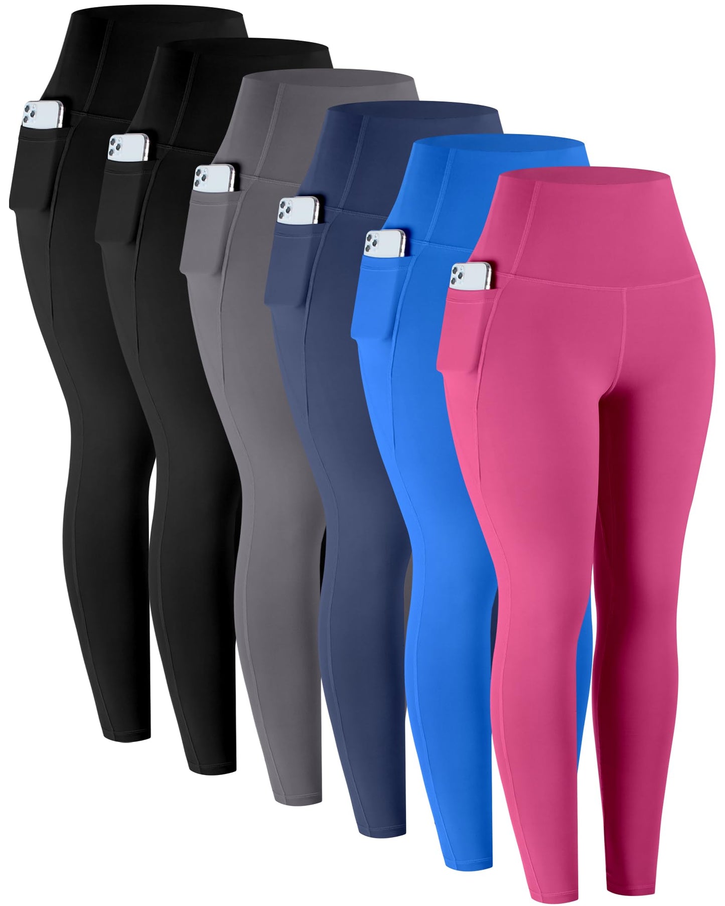 LZYVOO Leggings with Pockets for Women, 6 Packs Soft High Waisted Tummy Control Workout Yoga Pants