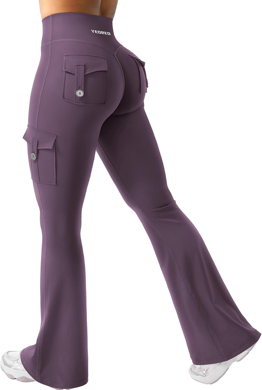 YEOREO CoreFlex Women Workout Flare Leggings with Pockets Hidden Scrunch High Waisted Cargo Gym Yoga No Front Seam Leggings
