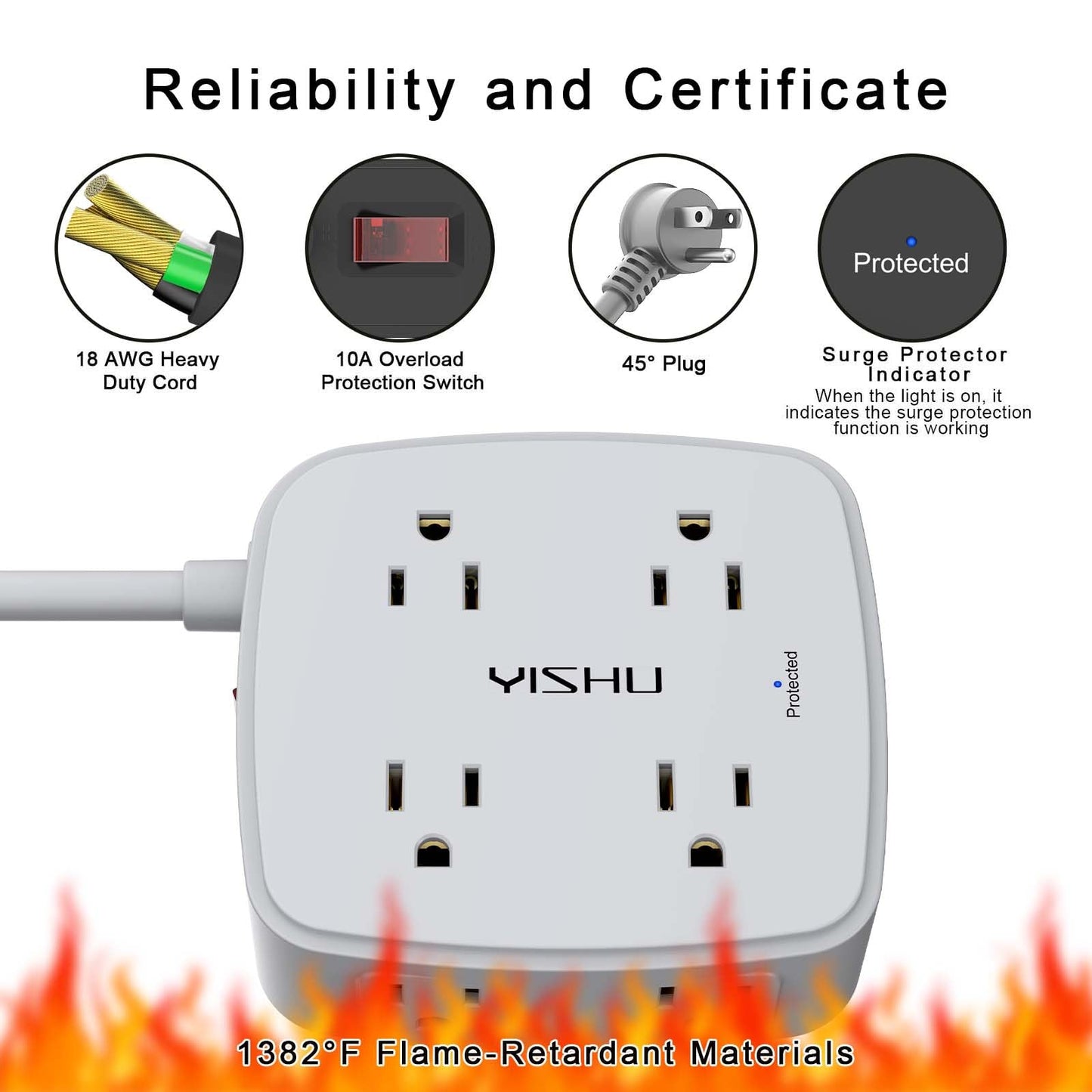 6FT Surge Protector USB Power Strip