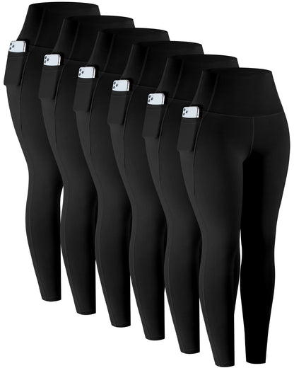 LZYVOO Leggings with Pockets for Women, 6 Packs Soft High Waisted Tummy Control Workout Yoga Pants