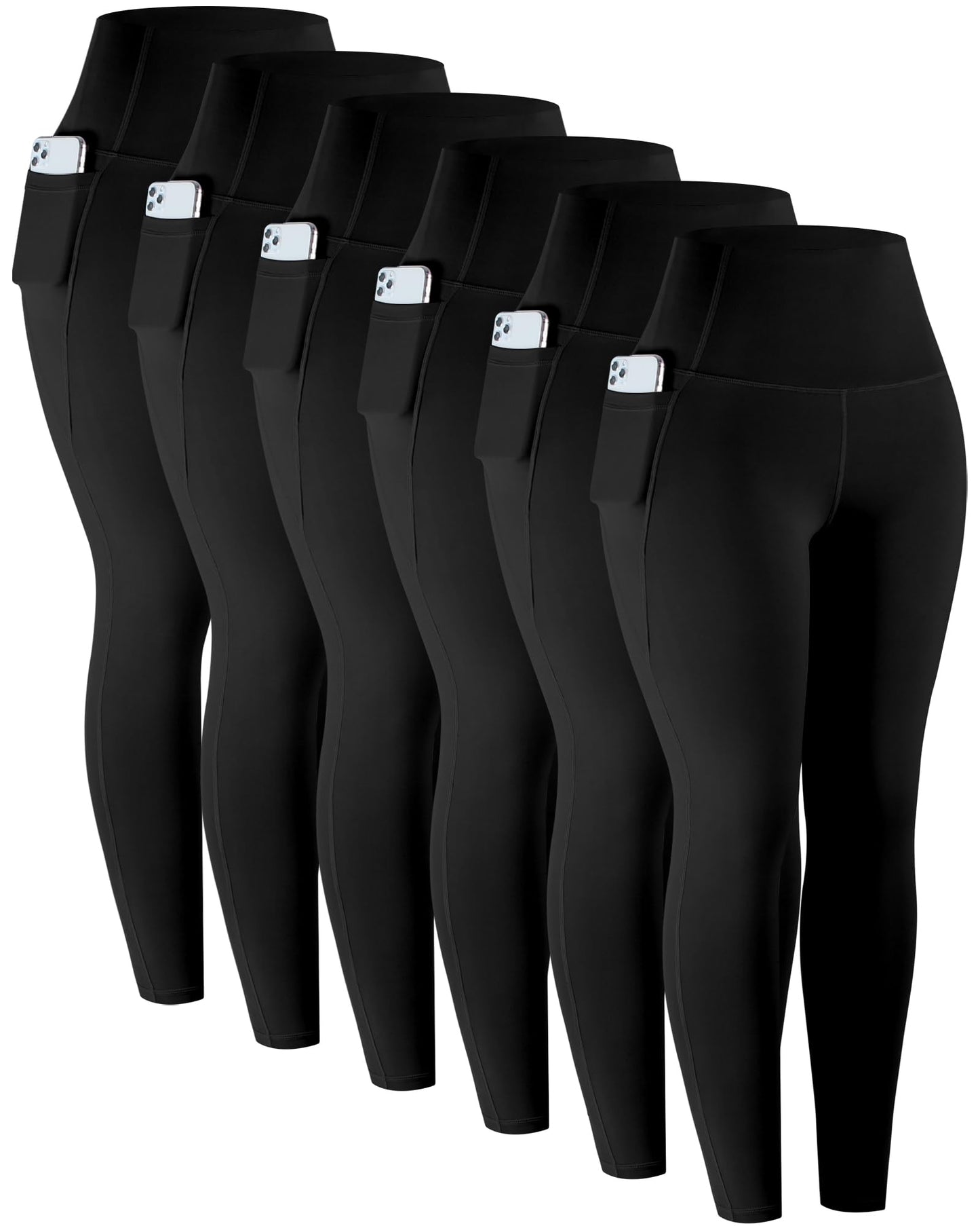LZYVOO Leggings with Pockets for Women, 6 Packs Soft High Waisted Tummy Control Workout Yoga Pants