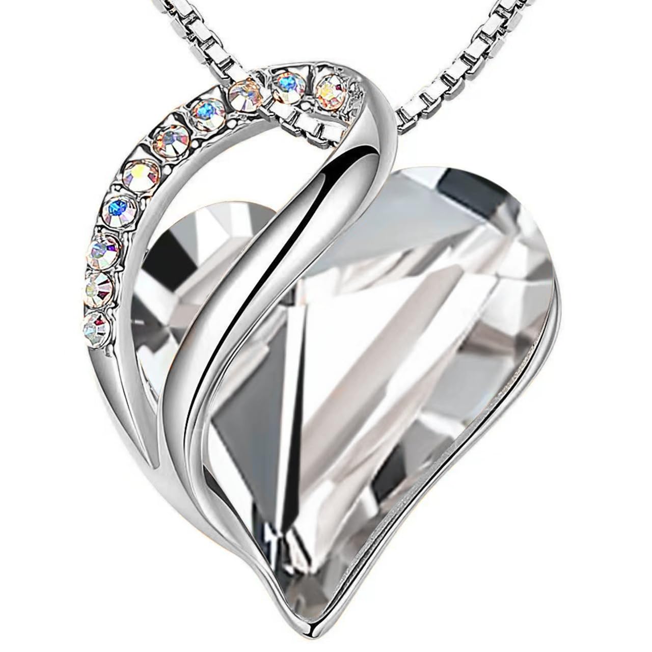 Leafael Gift Necklaces for Women, Infinity Love Birthstone Heart Crystal Pendant, Birthday Anniversary Jewelry for Wife, Mom, and Her, Silver Plated, 18" + 2" Adjustable Chain