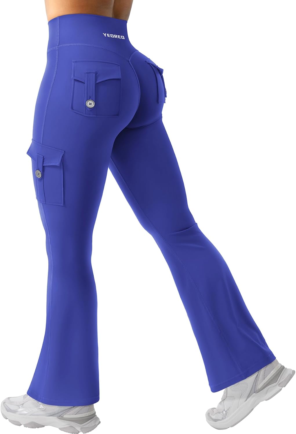 YEOREO CoreFlex Women Workout Flare Leggings with Pockets Hidden Scrunch High Waisted Cargo Gym Yoga No Front Seam Leggings