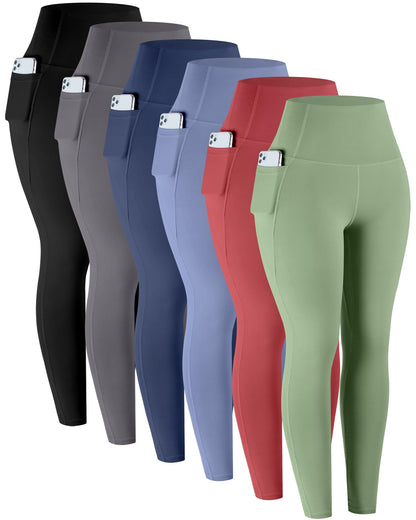 LZYVOO Leggings with Pockets for Women, 6 Packs Soft High Waisted Tummy Control Workout Yoga Pants