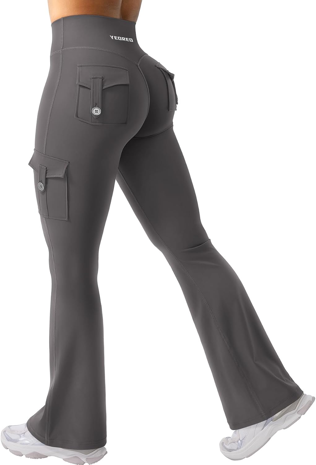 YEOREO CoreFlex Women Workout Flare Leggings with Pockets Hidden Scrunch High Waisted Cargo Gym Yoga No Front Seam Leggings