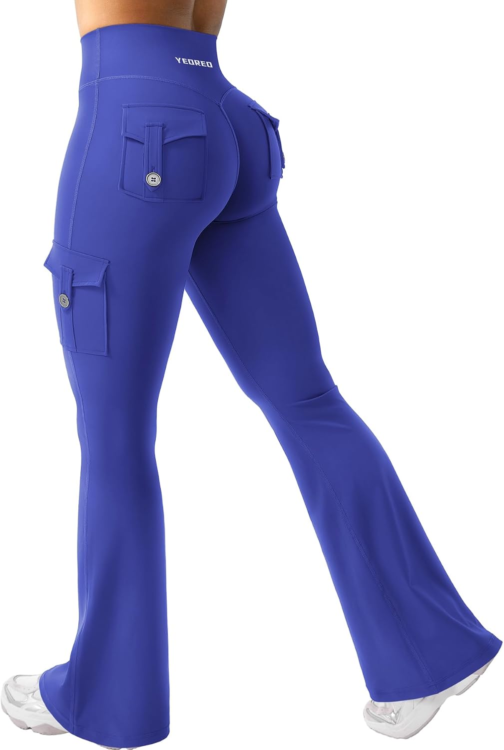YEOREO CoreFlex Women Workout Flare Leggings with Pockets Hidden Scrunch High Waisted Cargo Gym Yoga No Front Seam Leggings