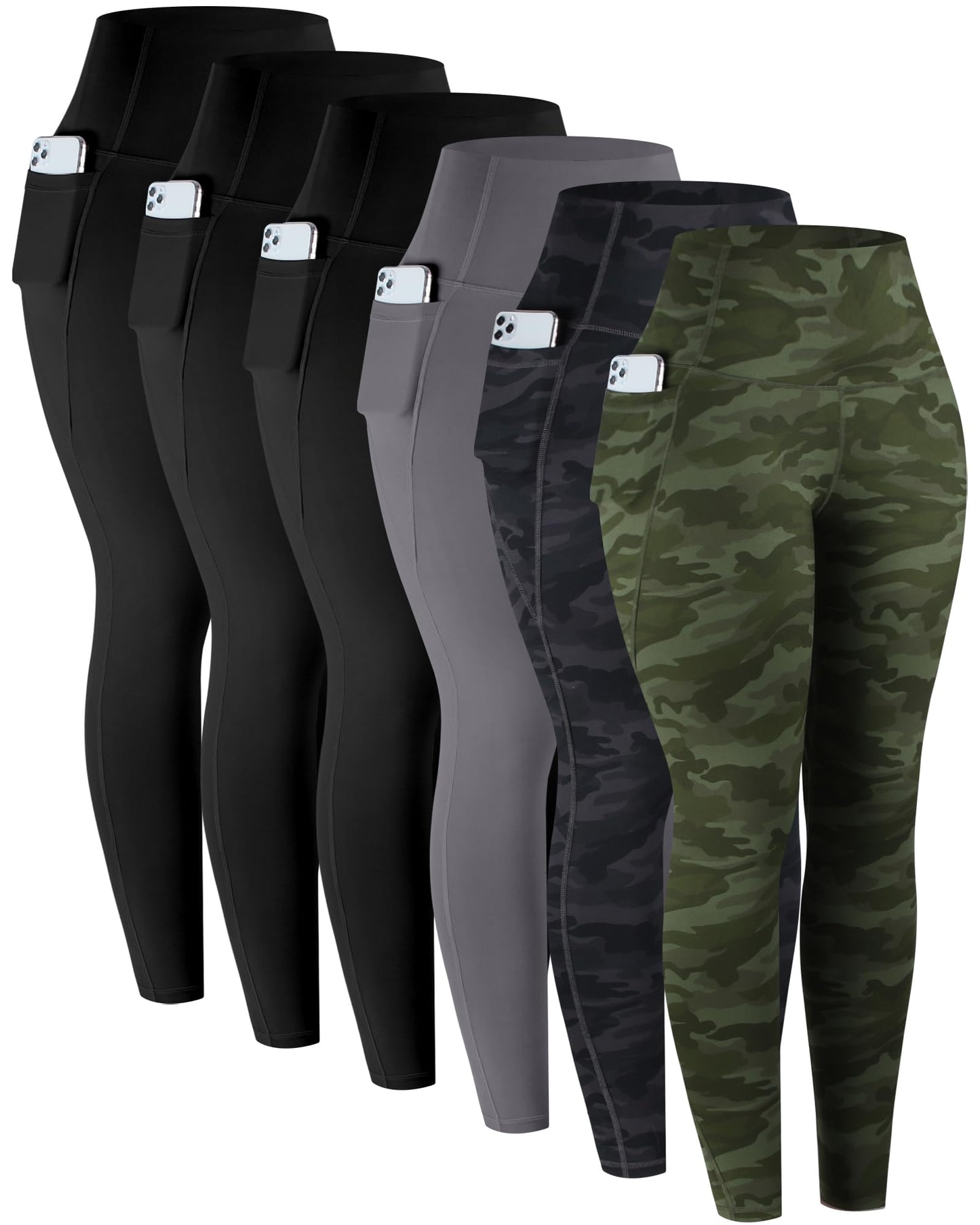 LZYVOO Leggings with Pockets for Women, 6 Packs Soft High Waisted Tummy Control Workout Yoga Pants