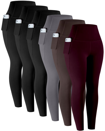 LZYVOO Leggings with Pockets for Women, 6 Packs Soft High Waisted Tummy Control Workout Yoga Pants