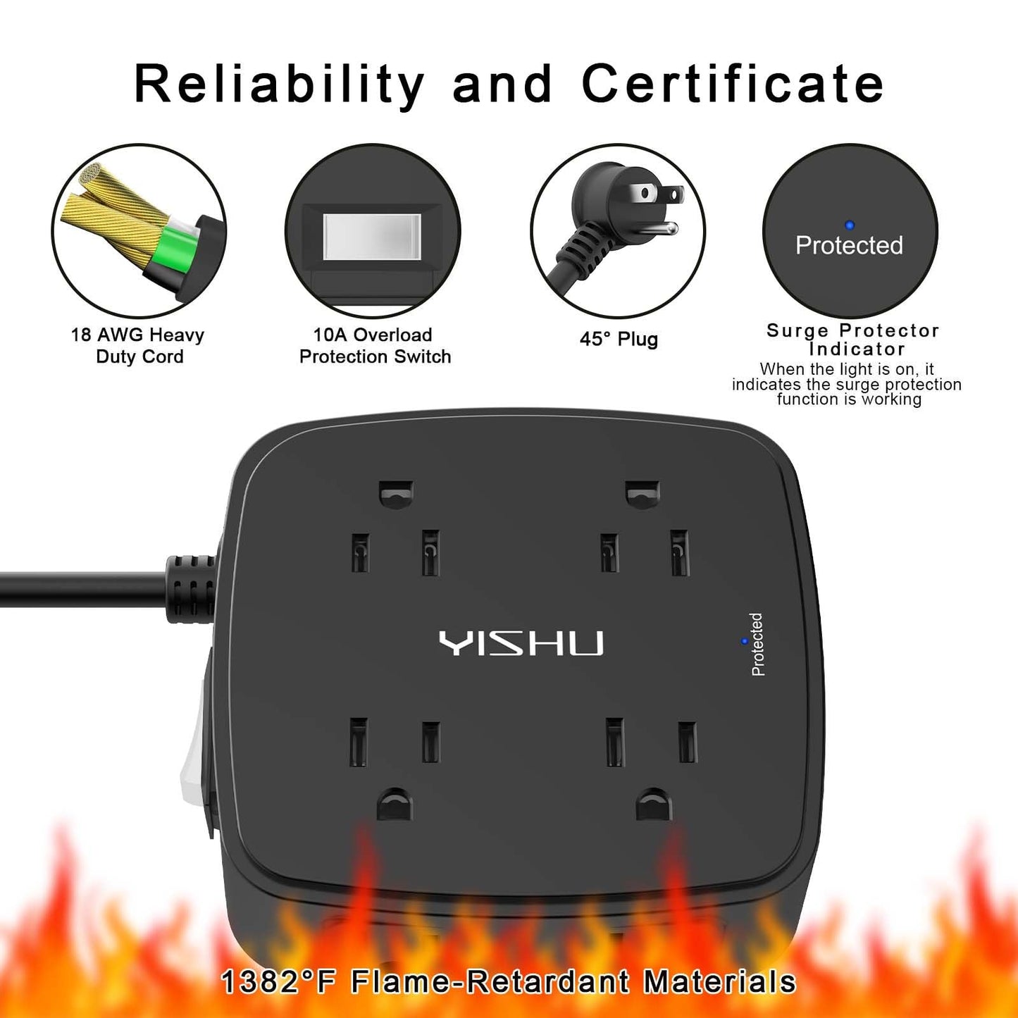 6FT Surge Protector USB Power Strip