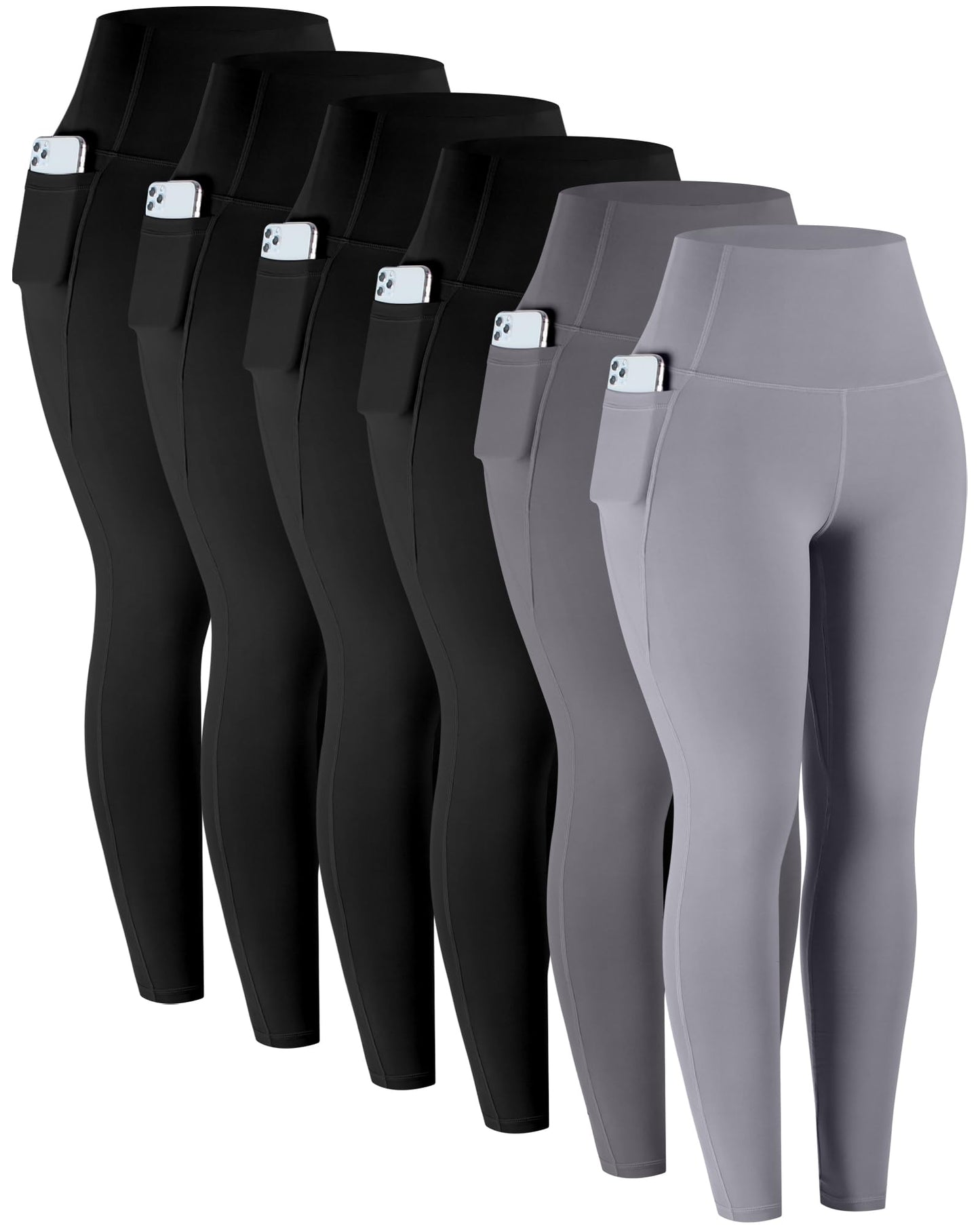 LZYVOO Leggings with Pockets for Women, 6 Packs Soft High Waisted Tummy Control Workout Yoga Pants