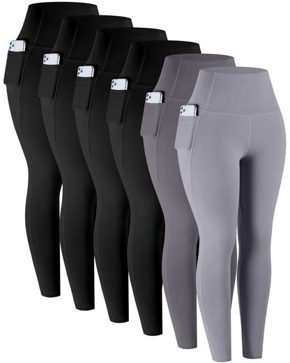 LZYVOO Leggings with Pockets for Women, 6 Packs Soft High Waisted Tummy Control Workout Yoga Pants