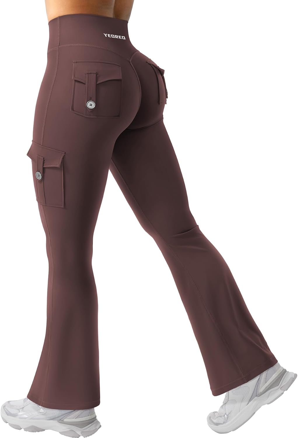 YEOREO CoreFlex Women Workout Flare Leggings with Pockets Hidden Scrunch High Waisted Cargo Gym Yoga No Front Seam Leggings