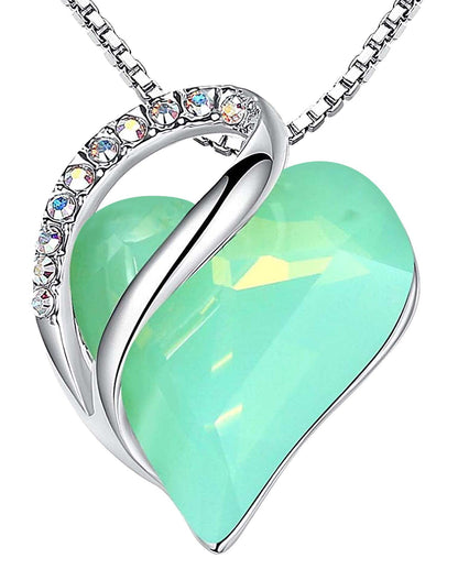 Leafael Gift Necklaces for Women, Infinity Love Birthstone Heart Crystal Pendant, Birthday Anniversary Jewelry for Wife, Mom, and Her, Silver Plated, 18" + 2" Adjustable Chain