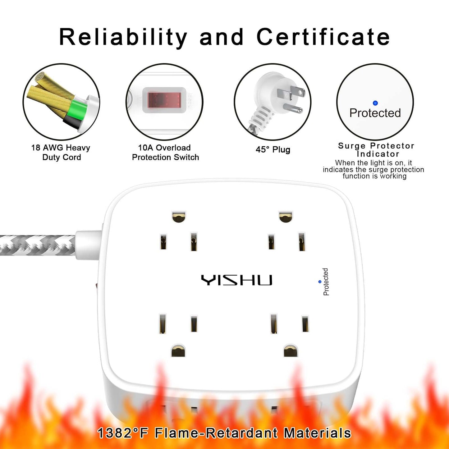6FT Surge Protector USB Power Strip