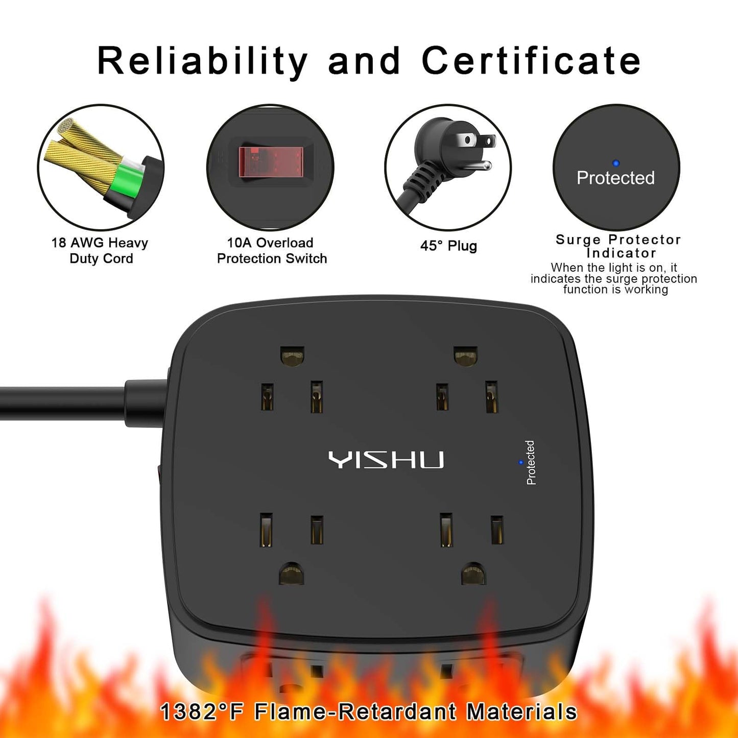 6FT Surge Protector USB Power Strip