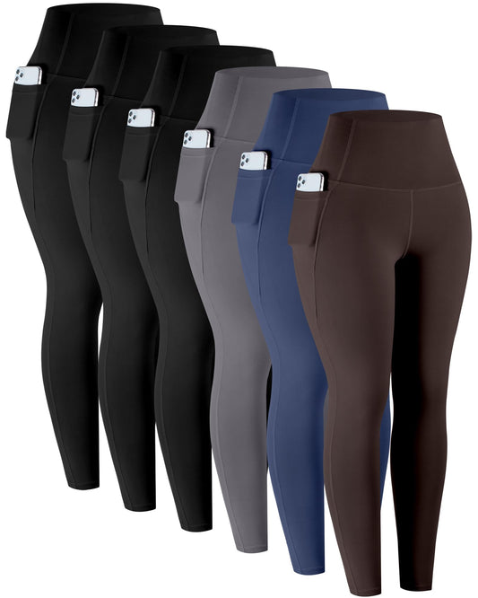 LZYVOO Leggings with Pockets for Women, 6 Packs Soft High Waisted Tummy Control Workout Yoga Pants