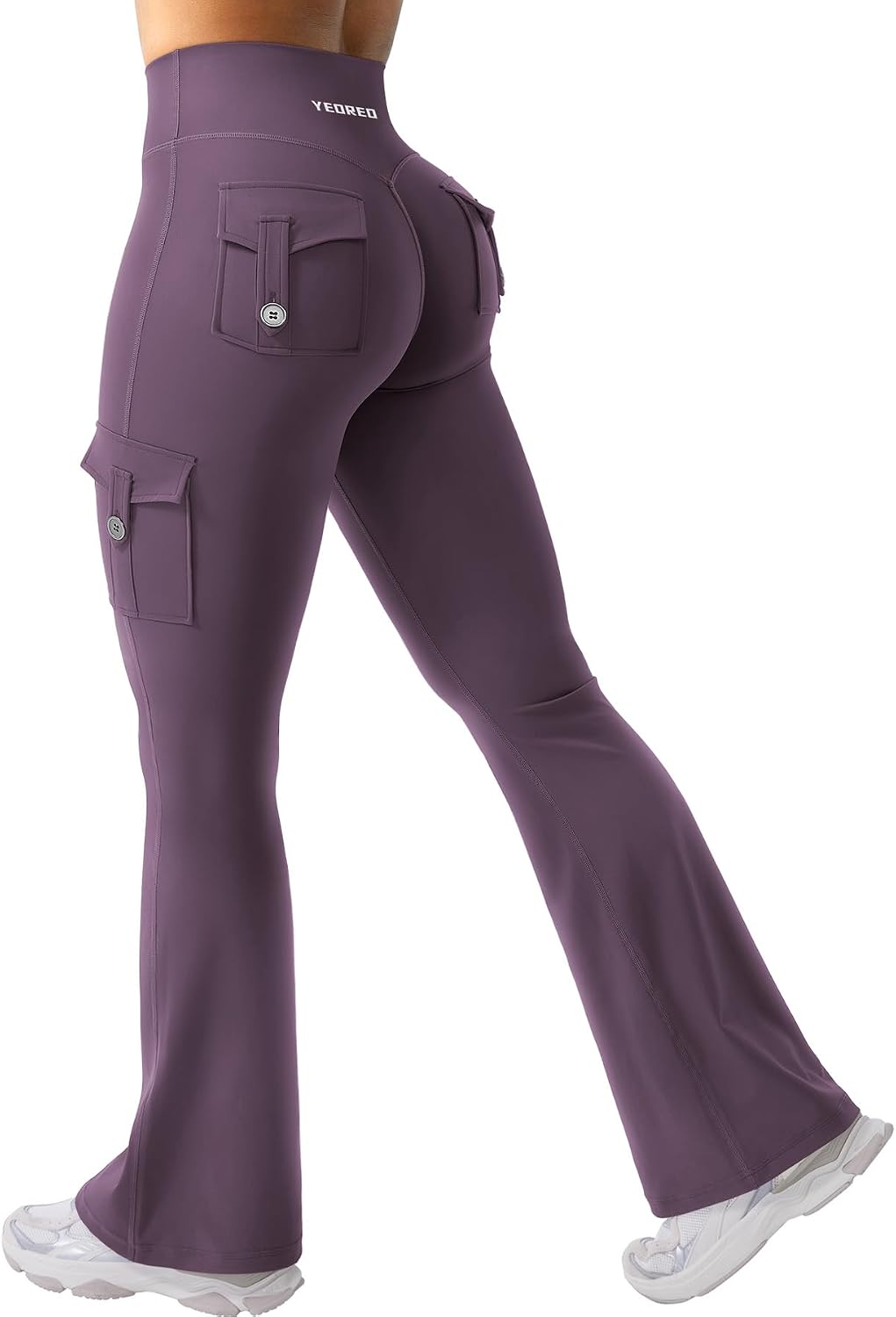 YEOREO CoreFlex Women Workout Flare Leggings with Pockets Hidden Scrunch High Waisted Cargo Gym Yoga No Front Seam Leggings