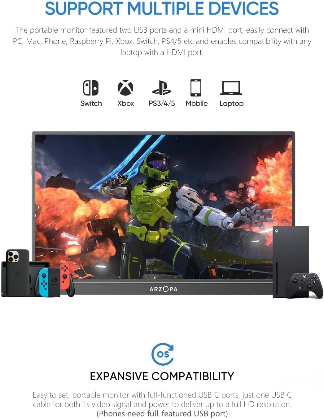 ARZOPA Kickstand Portable Gaming Monitor