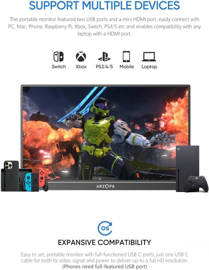 ARZOPA Kickstand Portable Gaming Monitor