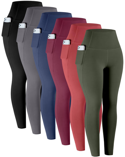 LZYVOO Leggings with Pockets for Women, 6 Packs Soft High Waisted Tummy Control Workout Yoga Pants