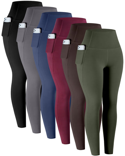 LZYVOO Leggings with Pockets for Women, 6 Packs Soft High Waisted Tummy Control Workout Yoga Pants
