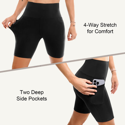 Leafigure 2 Pack Womens Biker Shorts with Pockets, High Waisted Tummy Control Yoga Shorts for Women Running Gym and Workout