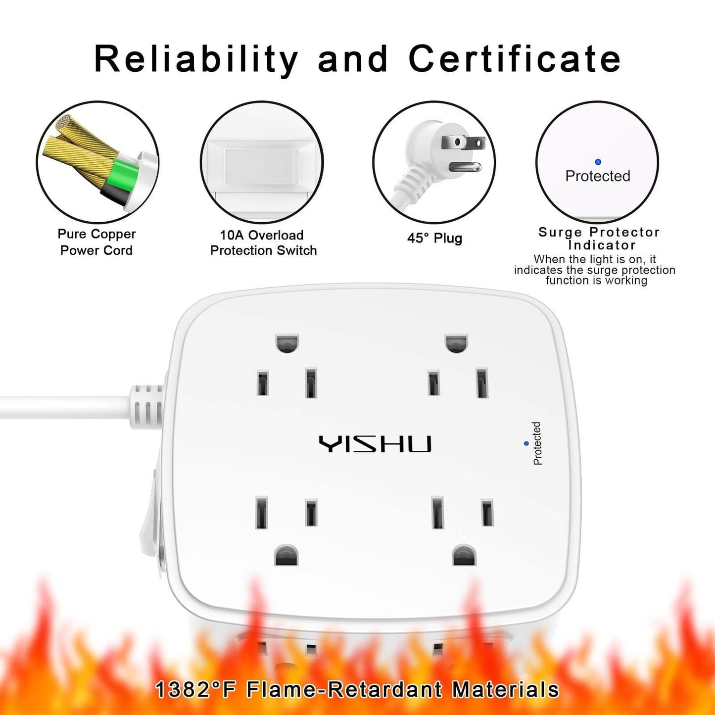 6FT Surge Protector USB Power Strip