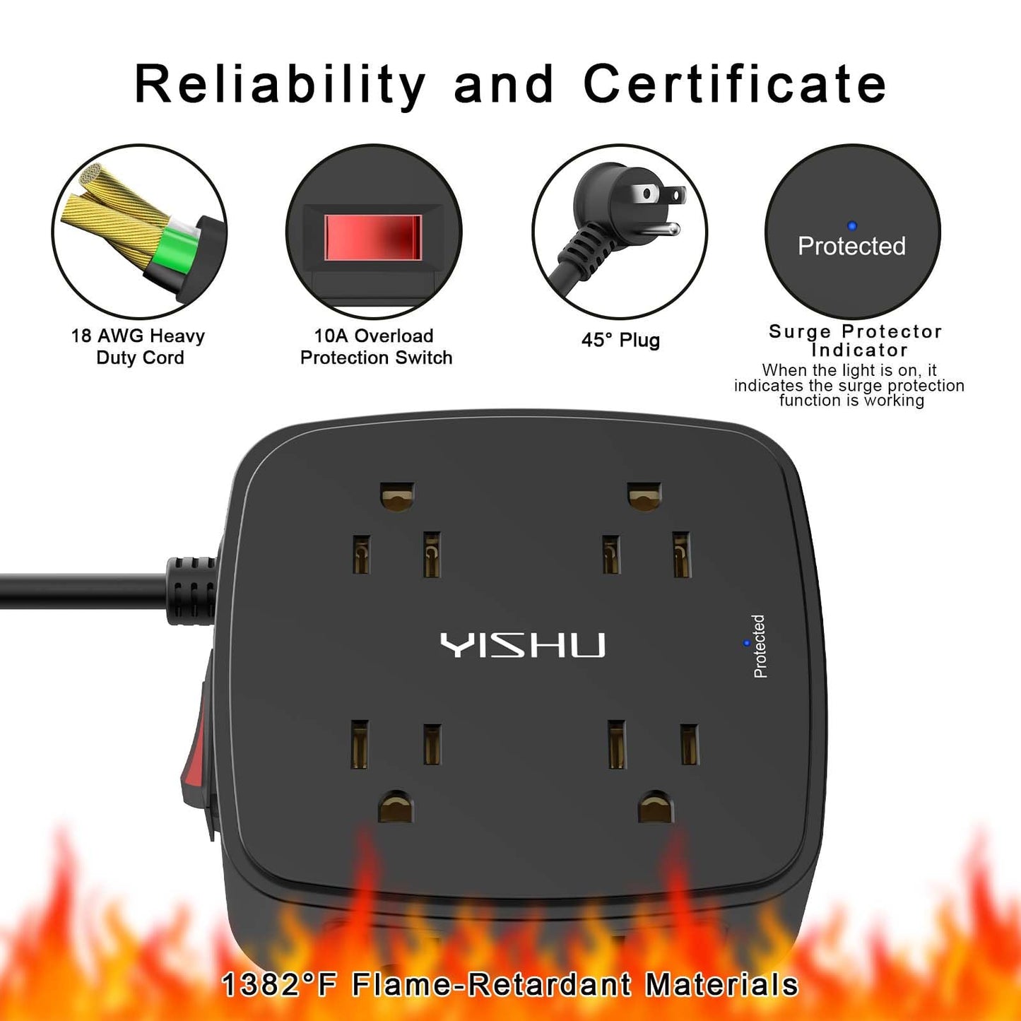 6FT Surge Protector USB Power Strip