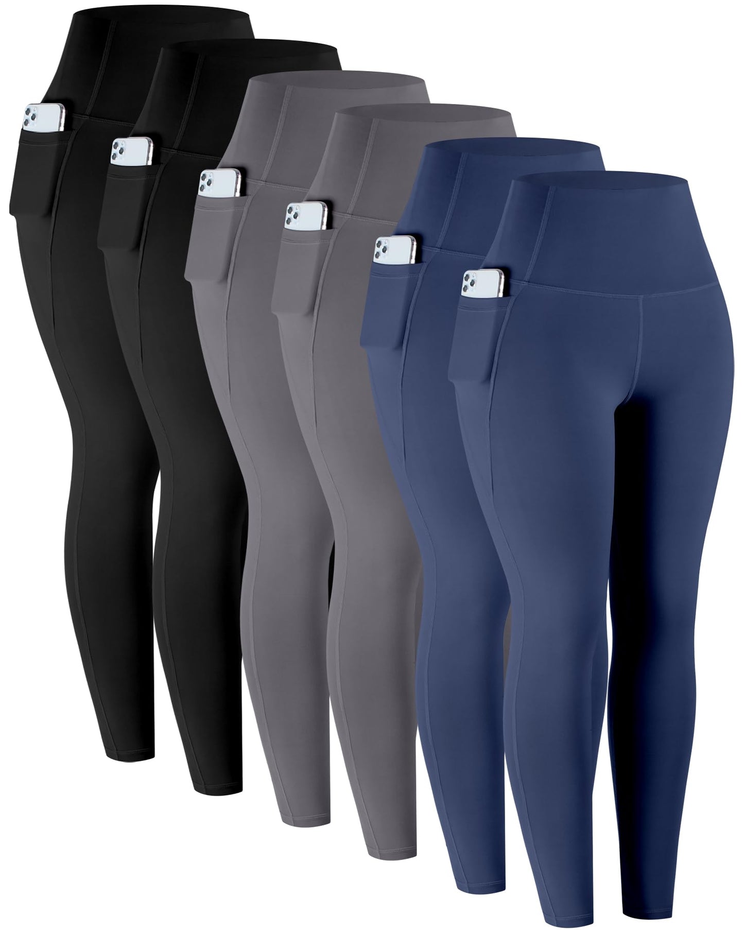 LZYVOO Leggings with Pockets for Women, 6 Packs Soft High Waisted Tummy Control Workout Yoga Pants