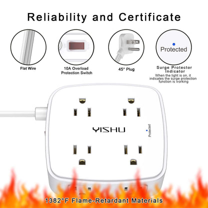 6FT Surge Protector USB Power Strip