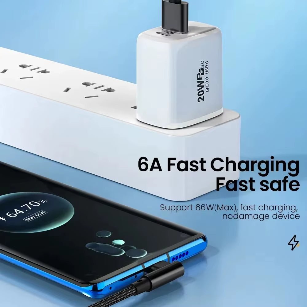 66W 6A USB-C 90° Fast Charging Cable - Malachi Wallace boutique